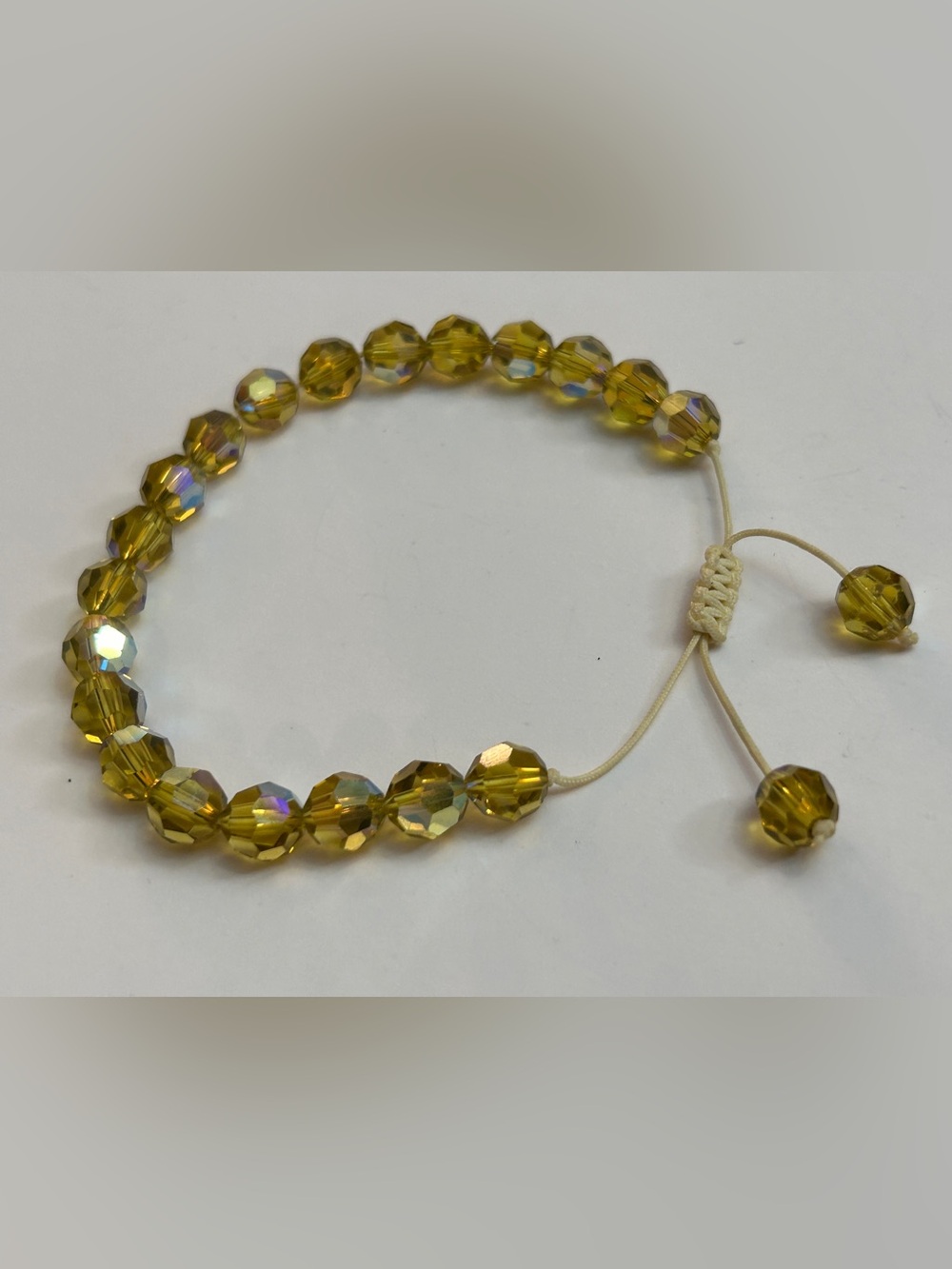 Champagne Yellow Faceted Faux Crystal Bead Strand Bracelet - adjustable